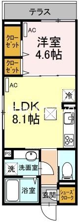 CASA HERMOSA(1LDK/1階)の間取り写真