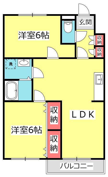 ウィスタリア加美平(2LDK/2階)の間取り写真