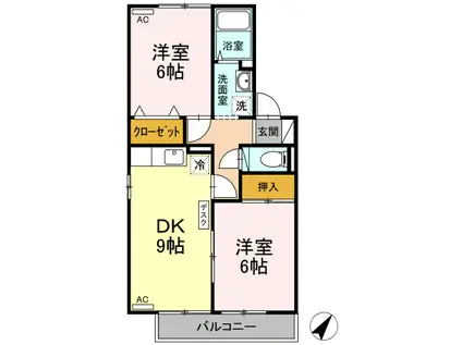 ディアコート西田B棟(2DK/1階)の間取り写真