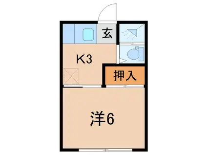 南福島ハイツB(1K/1階)の間取り写真