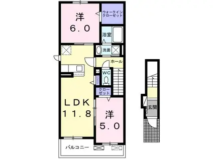 ラトゥール宜野座II(2LDK/2階)の間取り写真