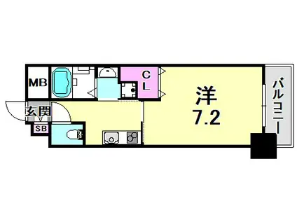 レジデンス神戸グルーブHARBORウエスト(1K/2階)の間取り写真