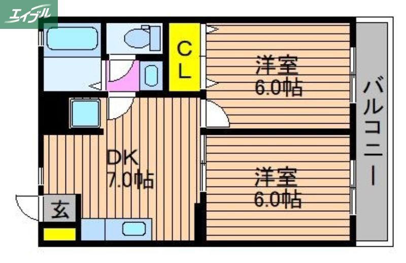 エトワール平野(2DK/1階)の間取り写真