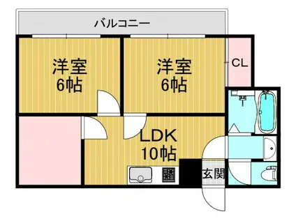 シャトー映光鶴橋(2LDK/6階)の間取り写真