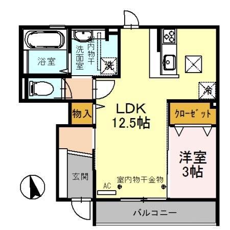 西京の郷 弐乃館(1LDK/1階)の間取り写真