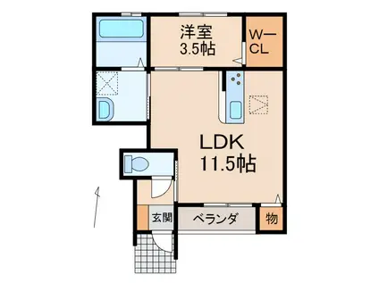 クラウンハイツPLUS岩出清水(1LDK/1階)の間取り写真