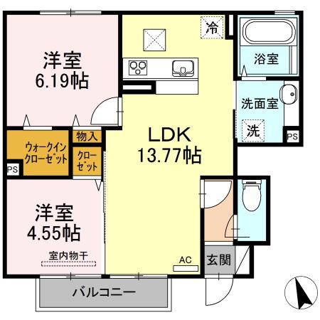 クレセント片島(2LDK/1階)の間取り写真