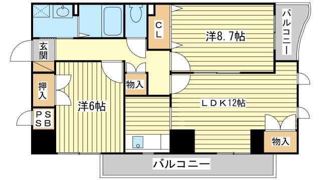 シエル青山(2LDK/4階)の間取り写真