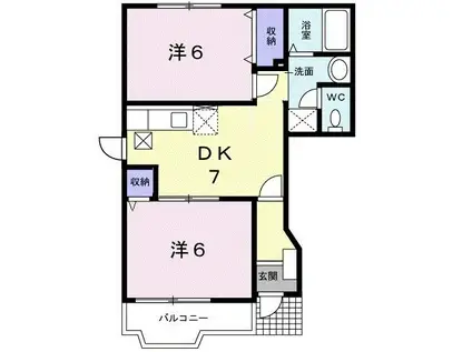 ソレイユ・ルヴァンII(2DK/1階)の間取り写真