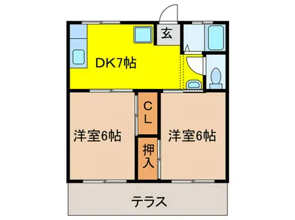 ファミールハイツ浜寺(2DK/1階)の間取り写真