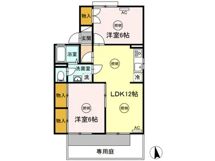 パラシオ樹太A号棟(2LDK/1階)の間取り写真