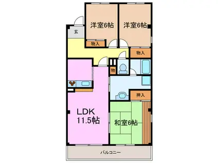 ミッシェル香久山(3LDK/1階)の間取り写真