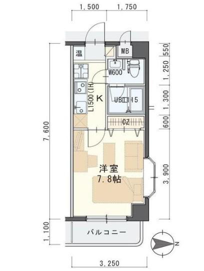 IN-TOWNER木町(1K/2階)の間取り写真