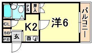 シビック尼崎(1K/2階)の間取り写真