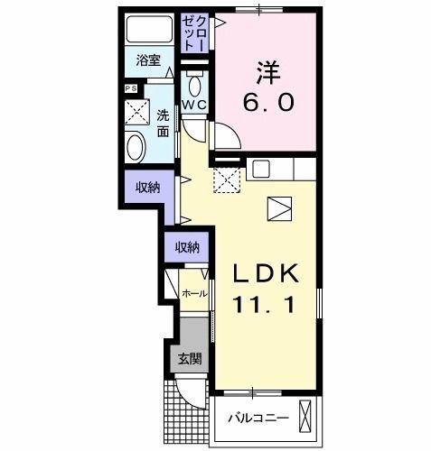 ベルジュネスI(1LDK/1階)の間取り写真