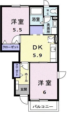 ウォーター フィールド A(2DK/1階)の間取り写真