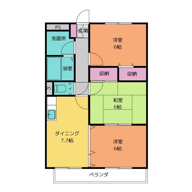 シャルムメゾン(3DK/1階)の間取り写真