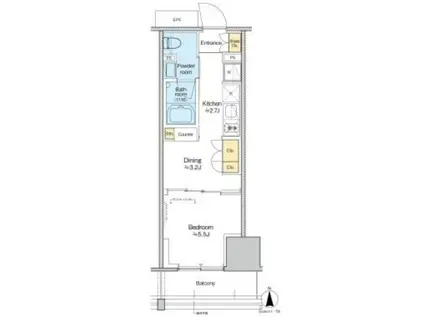 プラウドフラット四谷三丁目(1DK/4階)の間取り写真