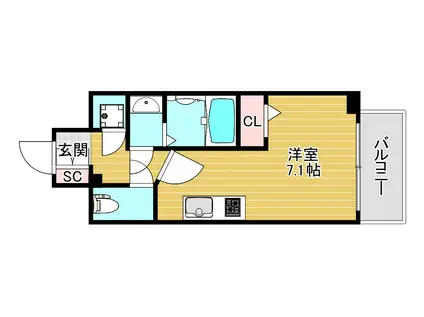 ファーストフィオーレ大阪ウエストウェルビング(1K/7階)の間取り写真