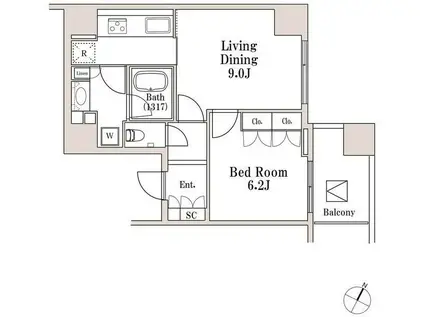 ラサンテ一番町(1LDK/4階)の間取り写真