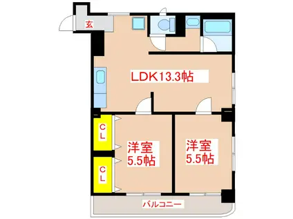 下荒田上野ビル(2LDK/3階)の間取り写真