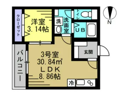 AJ千葉寺003(1LDK/3階)の間取り写真