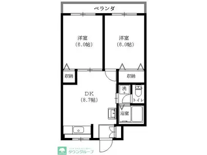 エスポワール金子(2DK/2階)の間取り写真