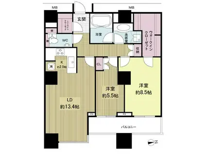 高輪・ザ・レジデンス(2LDK/27階)の間取り写真