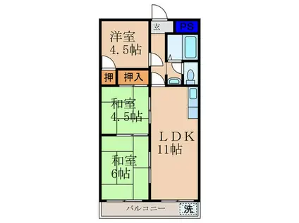 コーポ陽光(3LDK/4階)の間取り写真