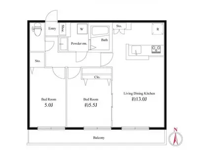フェリス国立(2LDK/2階)の間取り写真