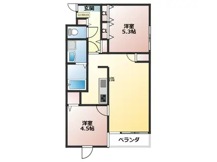 フルール・RARA(2LDK/3階)の間取り写真