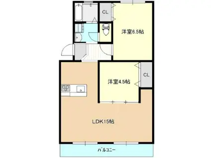 スミヤハイツ B棟(2LDK/1階)の間取り写真