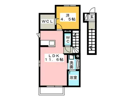 グランテージ上浜(1LDK/2階)の間取り写真