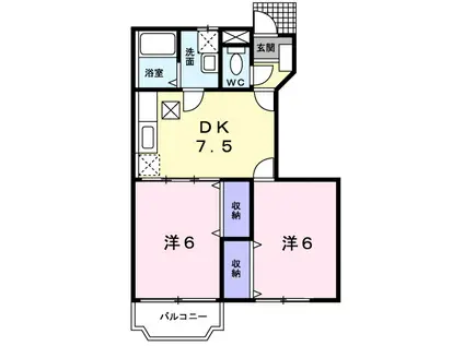 リヴィエールII(2DK/1階)の間取り写真