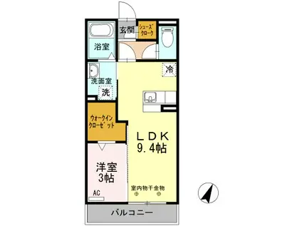 BLANC AILE(1LDK/3階)の間取り写真