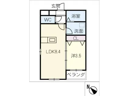 ワンズテラス長久手(1LDK/2階)の間取り写真