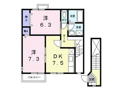 ボヌール・シャンテ(2DK/2階)の間取り写真