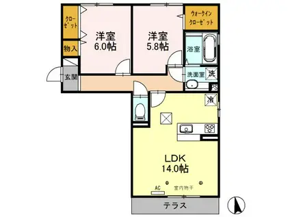 クロ・ド・エヌ(2LDK/1階)の間取り写真