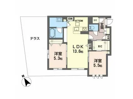 シャーメゾン リラフォート熊取(2LDK/1階)の間取り写真