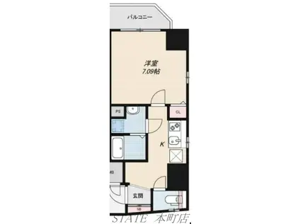 ALZA西本町(1K/8階)の間取り写真