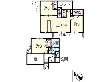 グランディール(3LDK/2階)の間取り写真