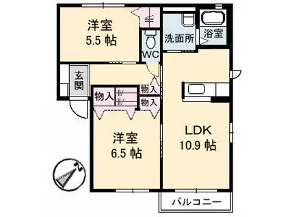 メゾンスカイヒルズB棟(2LDK/1階)の間取り写真