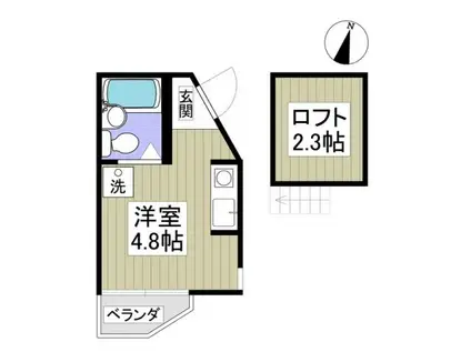 グリーンハイツIII(ワンルーム/2階)の間取り写真