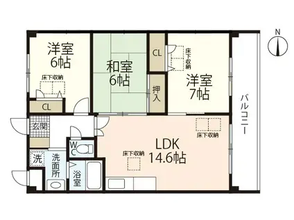 ルネスほりえ3号棟(3LDK/3階)の間取り写真