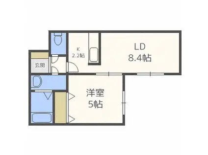 COCORO(1LDK/1階)の間取り写真