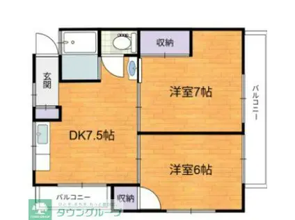 ヴィラ・プルニエ(2DK/1階)の間取り写真