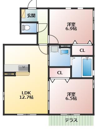 メゾンサツキB(2LDK/1階)の間取り写真