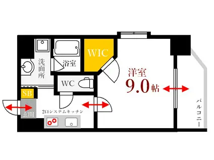THE GARDEN PLACE HIJIYAMA(1K/9階)の間取り写真
