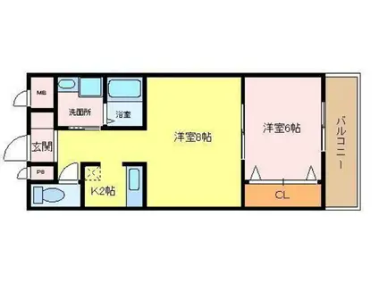 セカンドパレス(1LDK/1階)の間取り写真