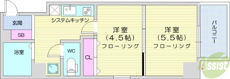 リビングステージ東仙台(2K/3階)の間取り写真
